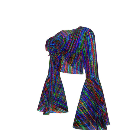 Ruffled Tie Front Cropped Blouse Bright Lights Multi