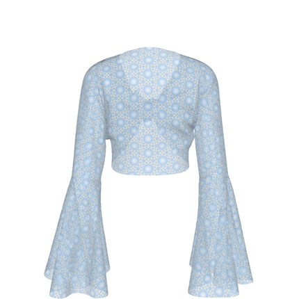 Ruffled Tie Front Cropped Blouse Dandelion Blue Sky