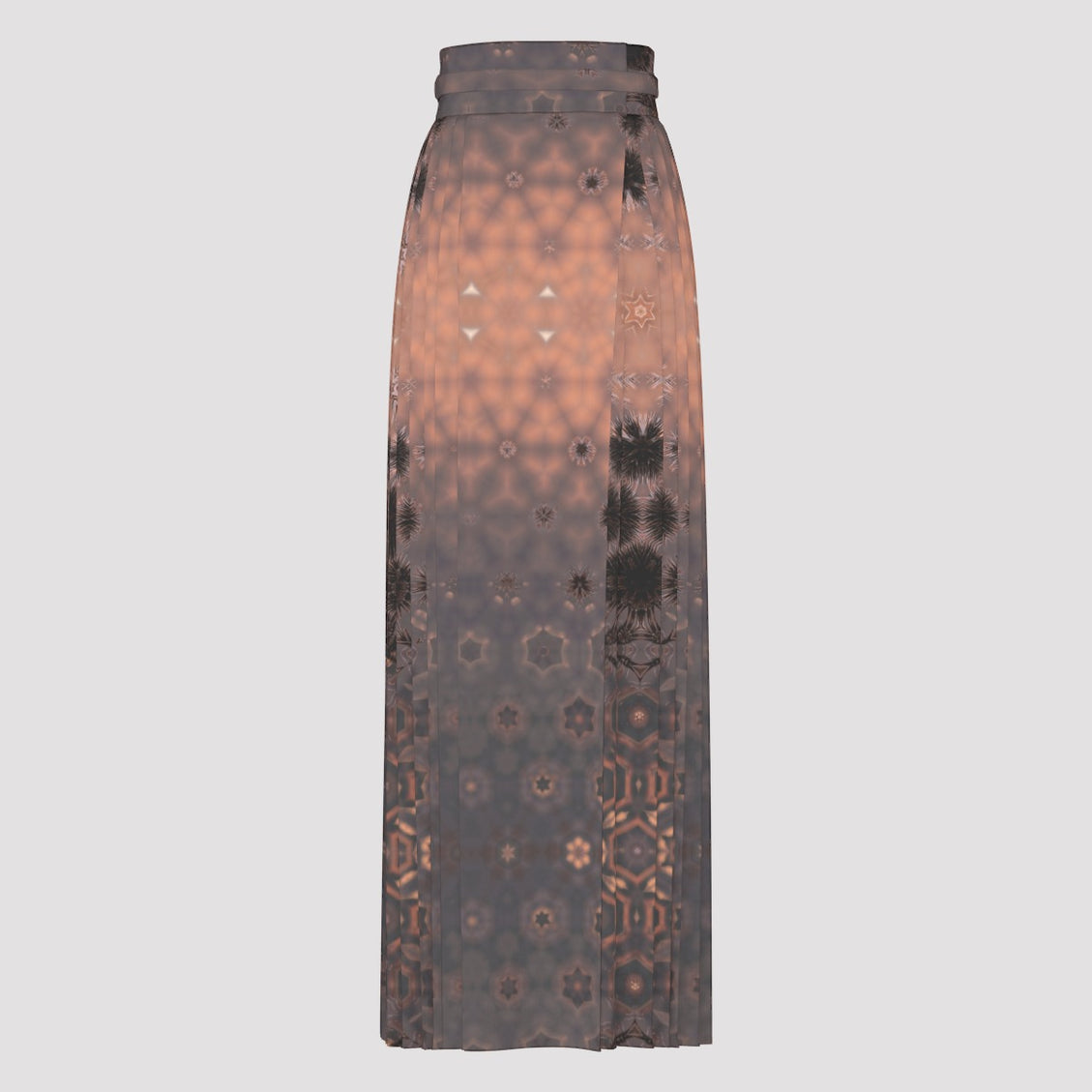 Traditional Chinese Pleated Skirt Brown and Copper Geometric