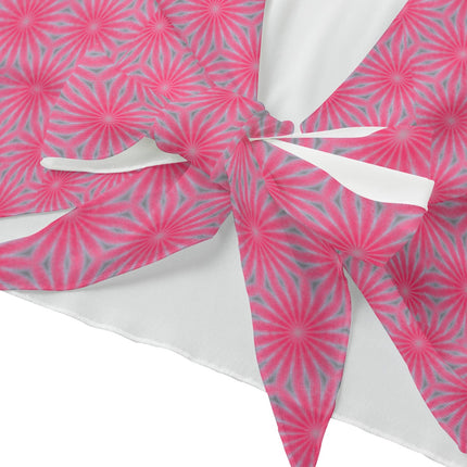 Ruffled Tie Front Cropped Blouse Pink Butterfly Balm Geometric