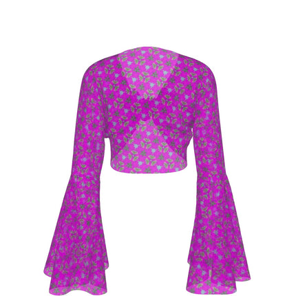 Ruffled Tie Front Cropped Blouse Fuchsia Flowers
