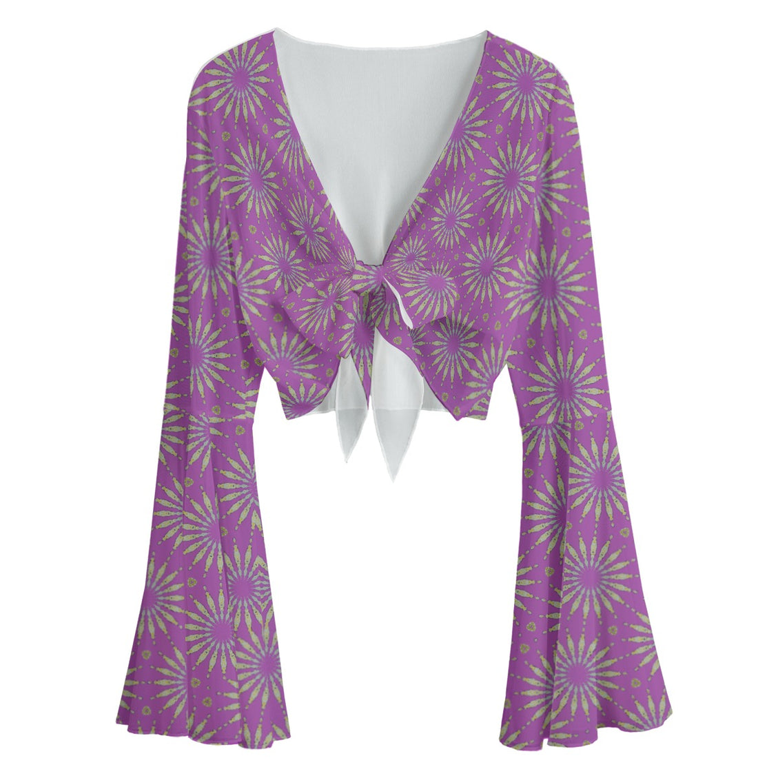 Ruffled Tie Front Cropped Blouse Fuchsia Starburst