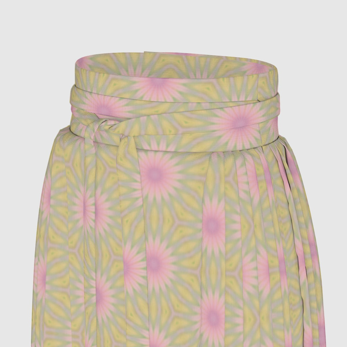Traditional Chinese Pleated Skirt Pink Coneflowers Taupe Green