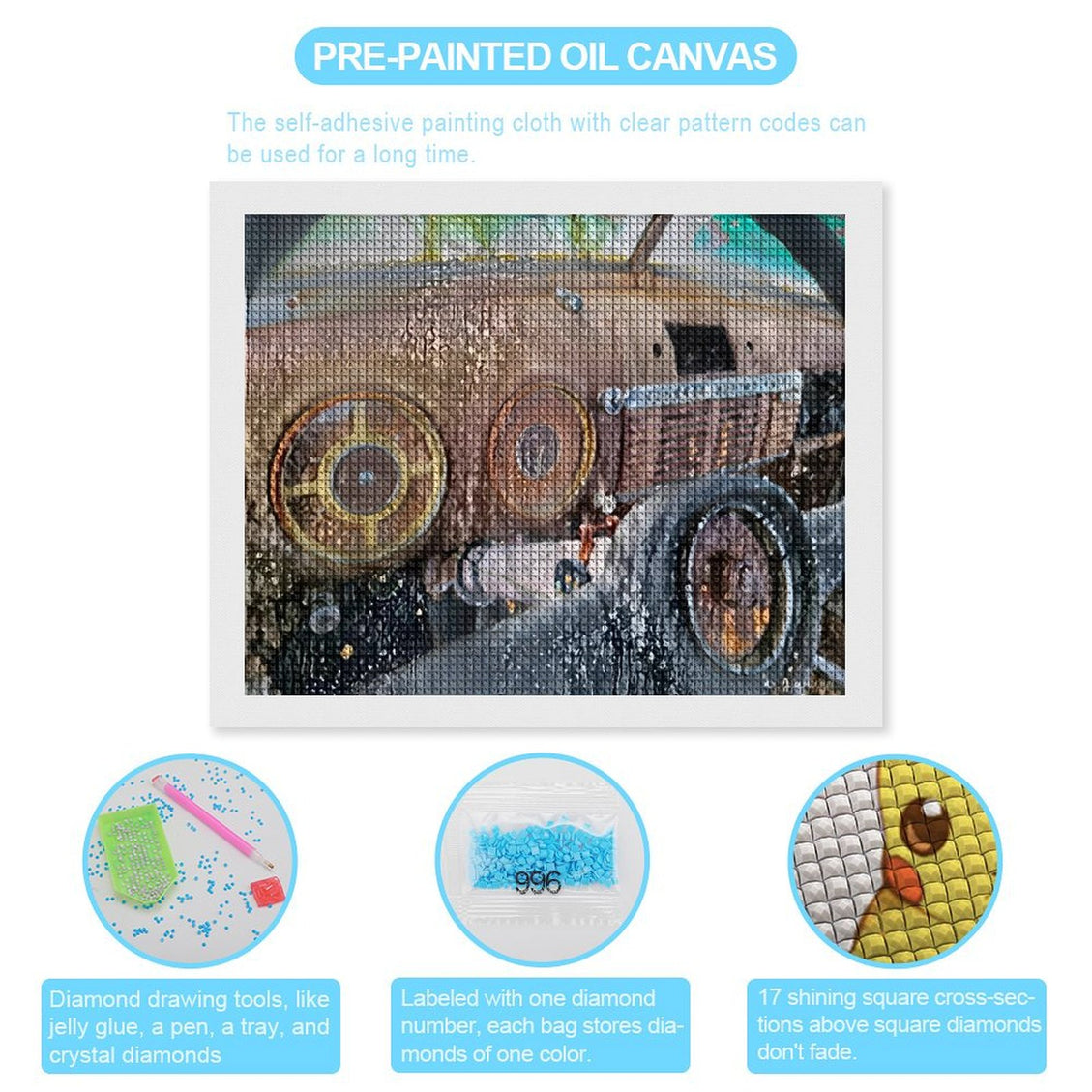 Design Diamond Painting 20"×16"(Horizontal) Old Truck Dashboard