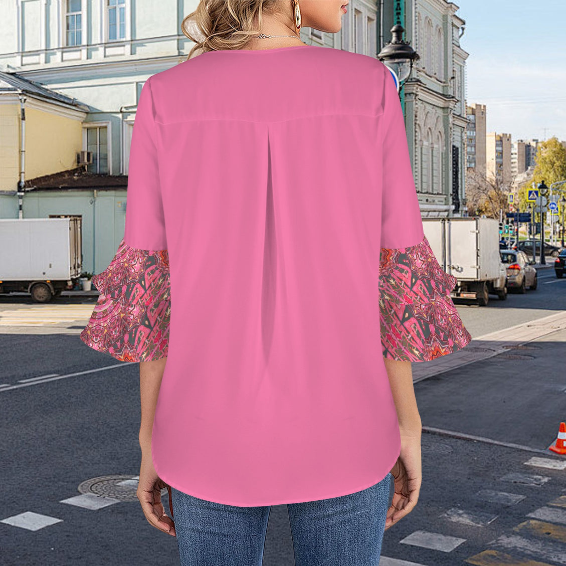 Layered Flare Sleeve Blouse Carnival Pink