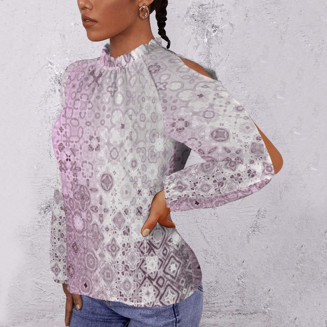 Long Slit Sleeve Blouse Pink Glass Ombre