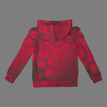 Puff Sleeve Hoodie Red Wildflowers
