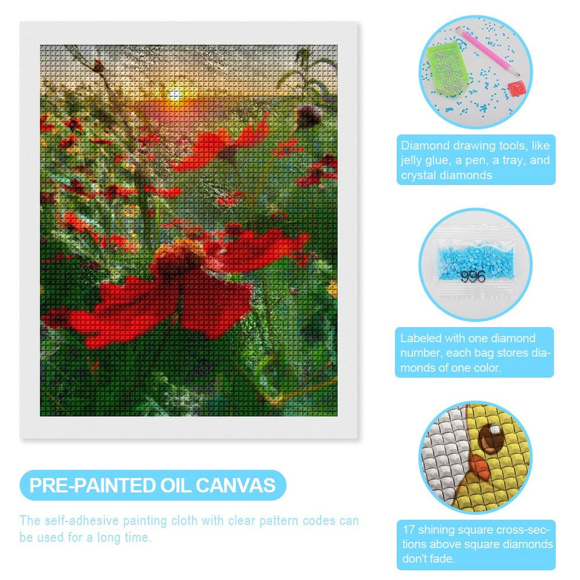 Design Diamond Painting 16"×20"(Vertical) Red Wildflowers Grand River