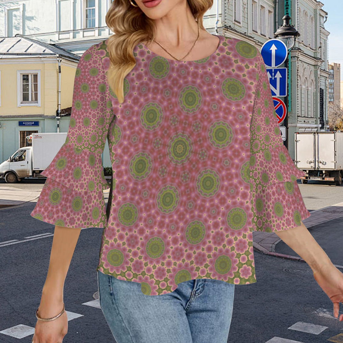 Layered Flare Sleeve Cactus in Bloom