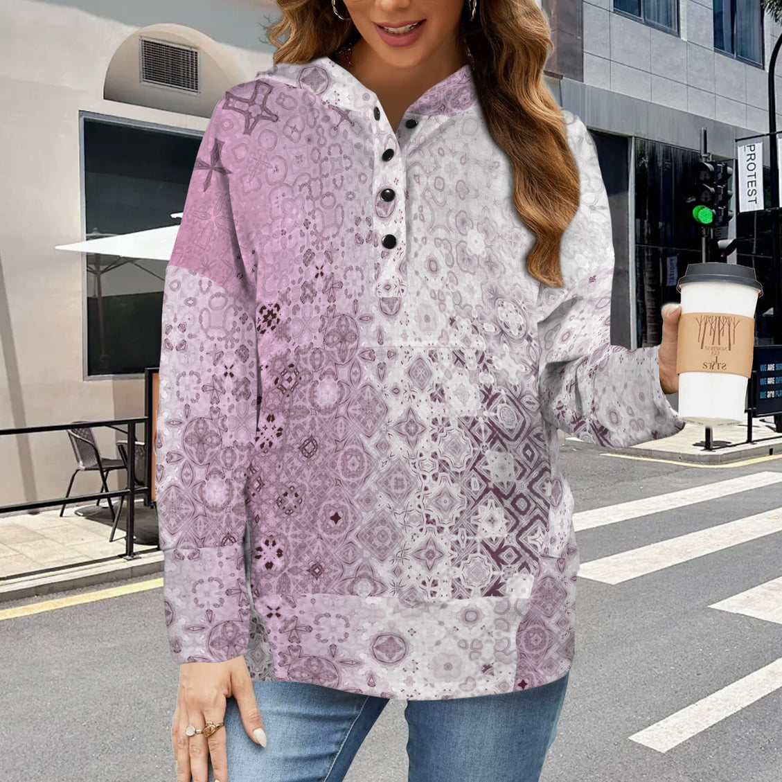 Hooded Pullover Pink Glass Ombre
