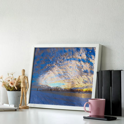 Design Diamond Painting 20"×16"(Horizontal) Sunset on the Missouri River Train Bridge