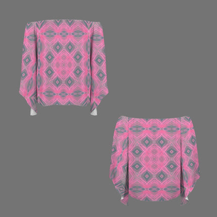 Trumpet Sleeve Blouse Butterfly Balm Pink Gray Geometric