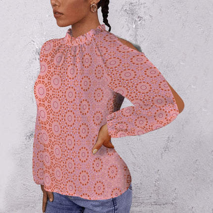 Long Slit Sleeve Blouse Pink and Coral Geometric