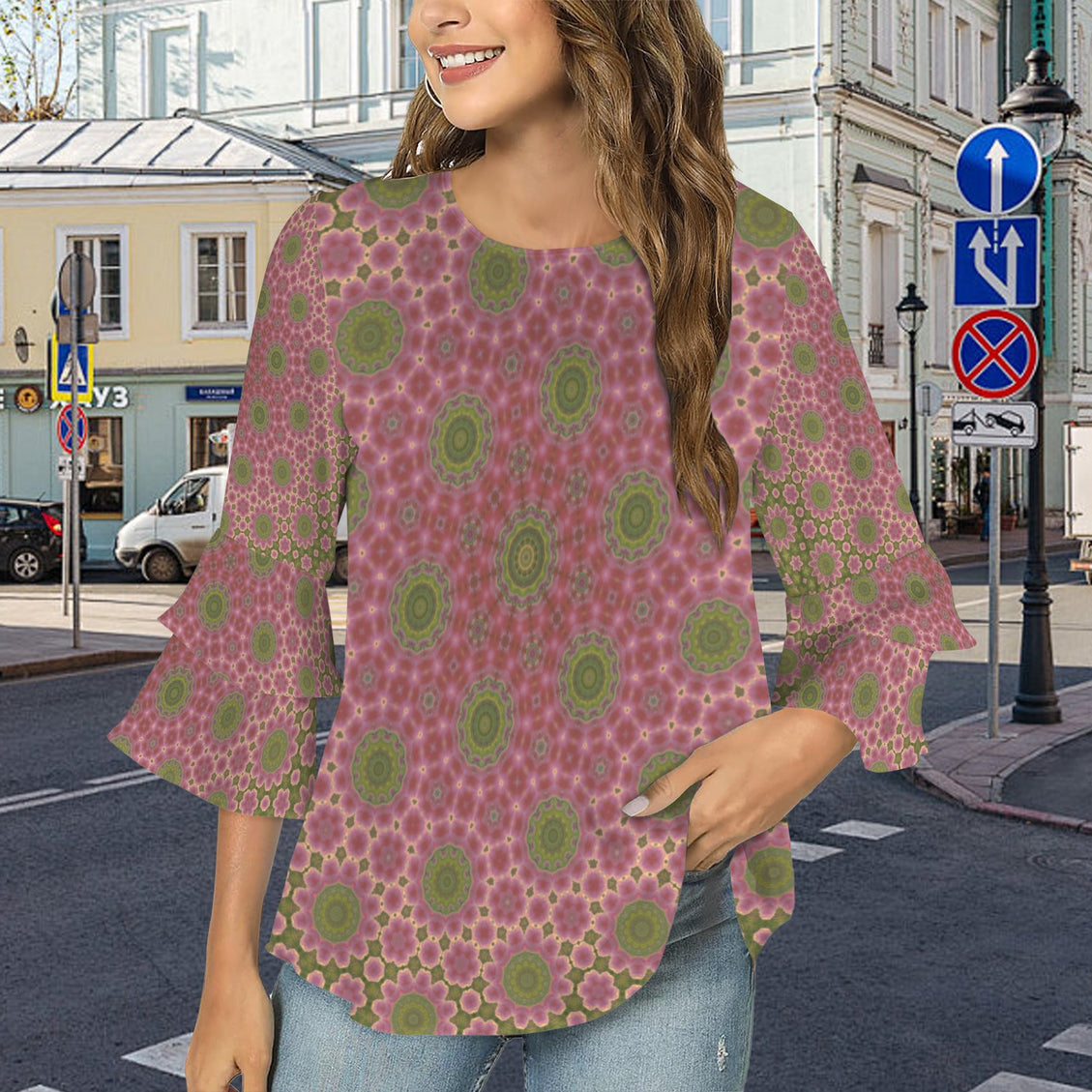 Layered Flare Sleeve Cactus in Bloom
