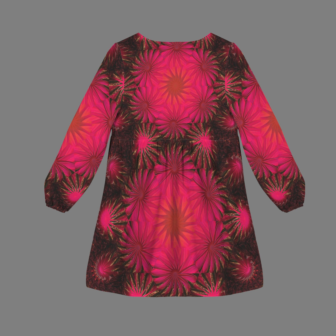 Long Sleeve Tie Front Tunic Fuchsia and Black Mandela