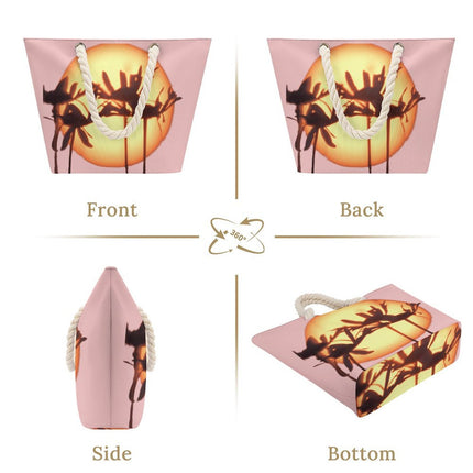 Hemp Rope Tote Bag Asters Sunset Pink