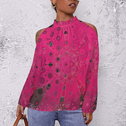 Long Slit Sleeve Blouse Red Leaves Watercolor
