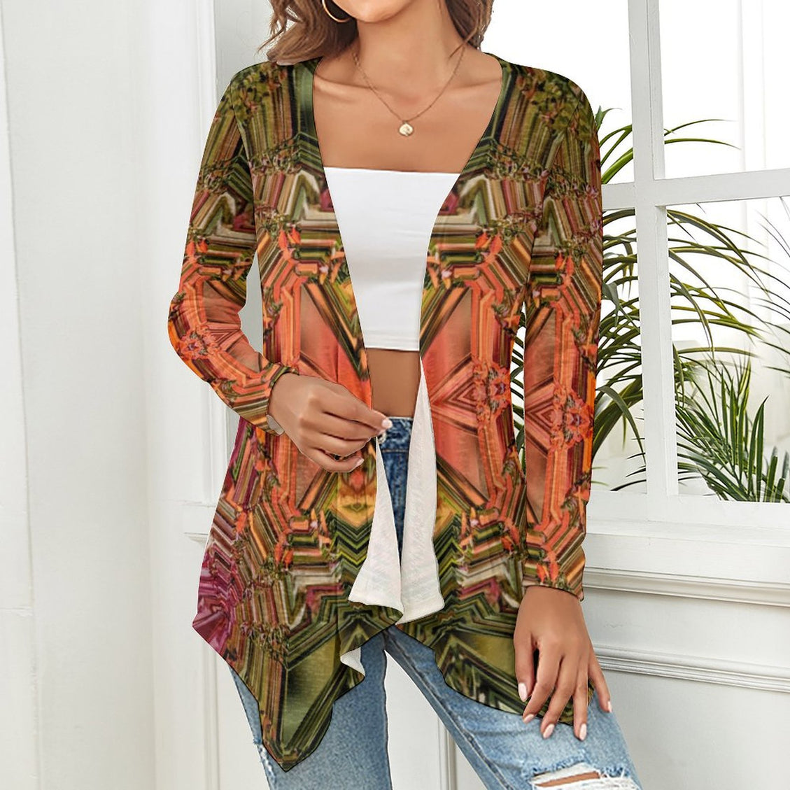 Knitted Cardigan Autumn Geometric