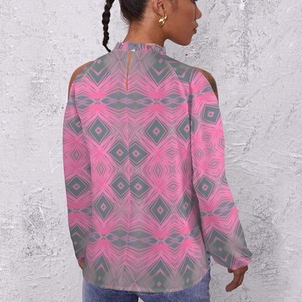 Long Slit Sleeve Pink and Gray Flower