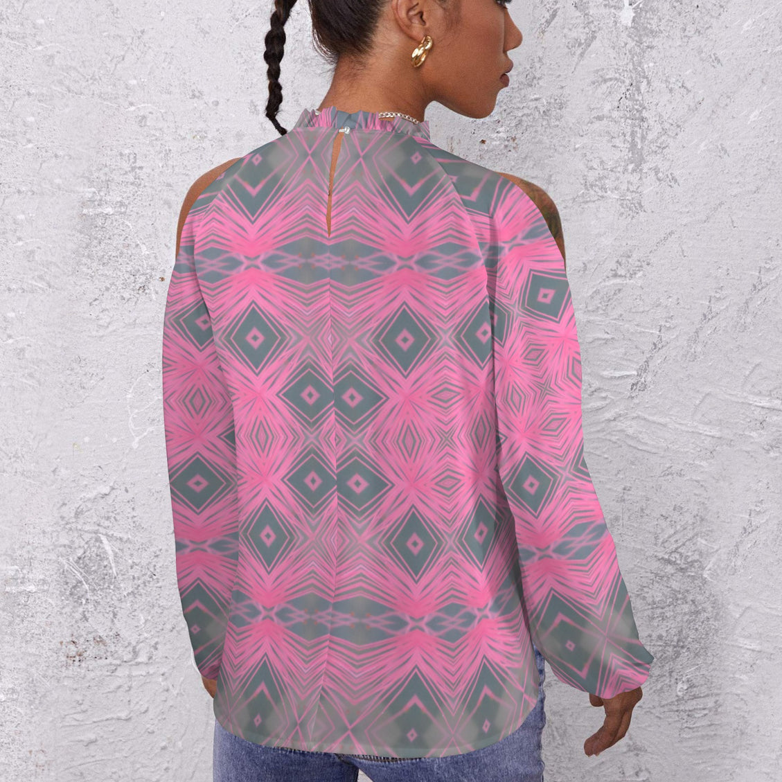 Long Slit Sleeve Pink and Gray Flower