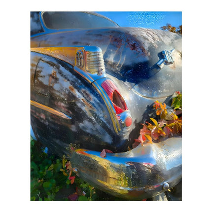 Design Diamond Painting 16"×20"(Vertical) Old Blue Car Autumn Leaves II