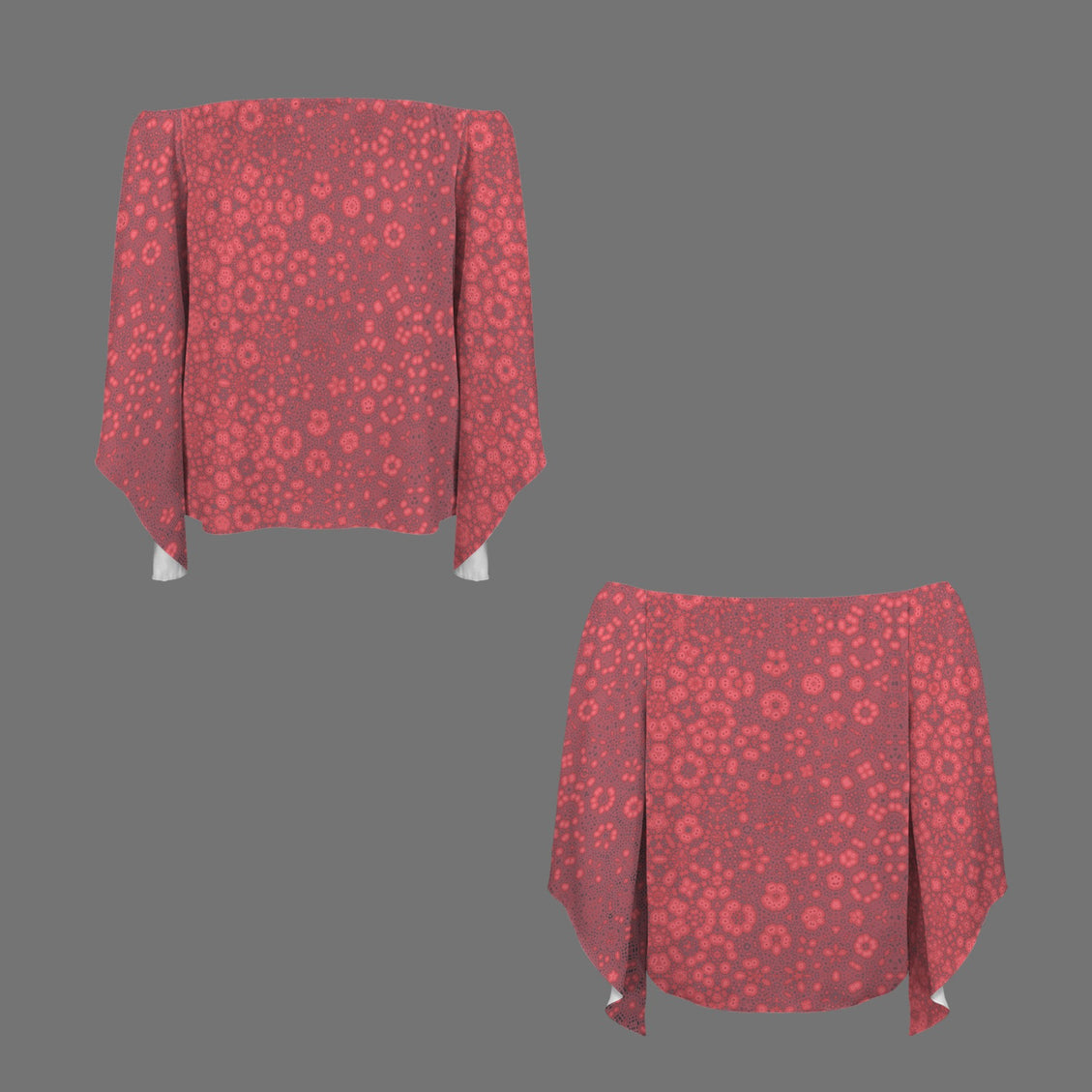 Trumpet Sleeve Blouse MIlkweed Abstract Red