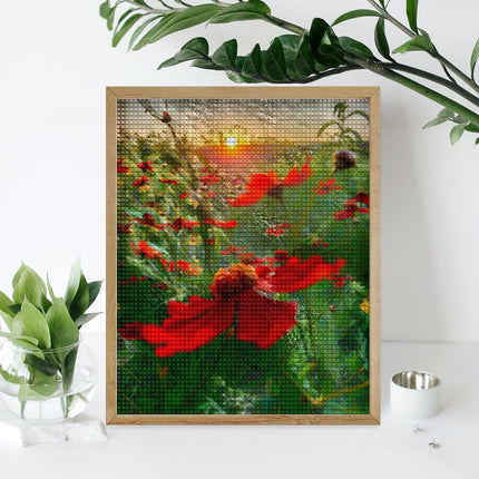 Design Diamond Painting 16"×20"(Vertical) Red Wildflowers Grand River
