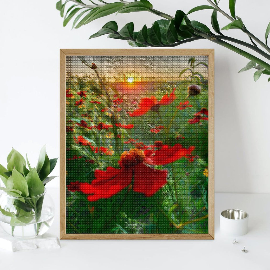 Design Diamond Painting 16"×20"(Vertical) Red Wildflowers Grand River