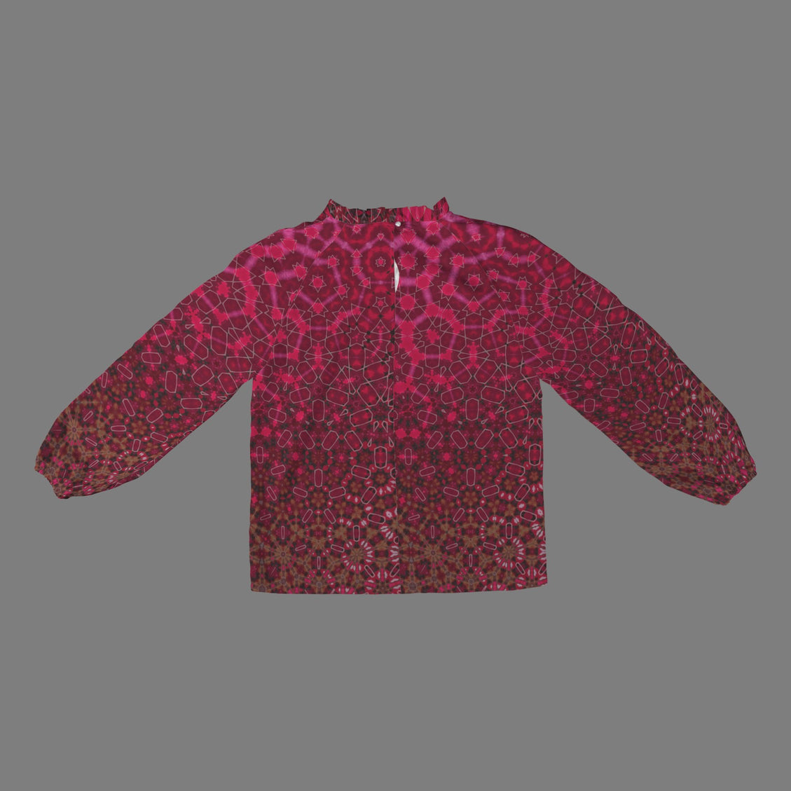 Long Slit Sleeve Blouse Red Leaves