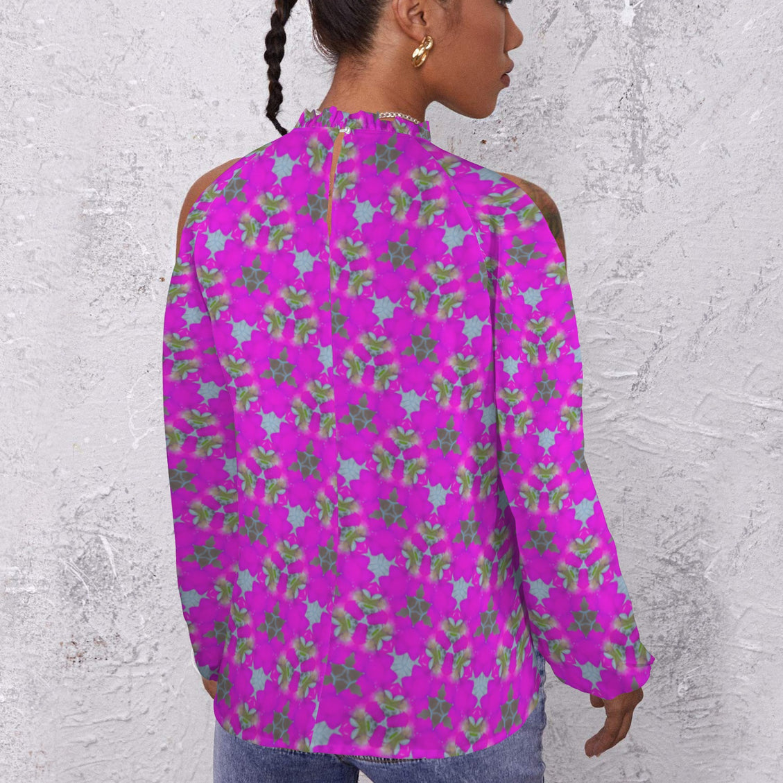 Long Slit Sleeve Blouse Fuchsia Floral