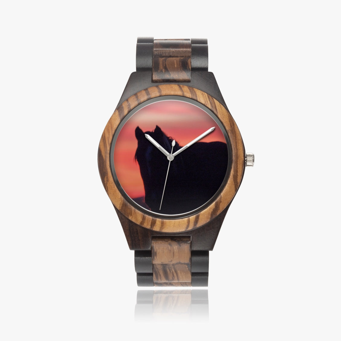 Wooden Watch Indian Ebony Horse Sunrise Orange