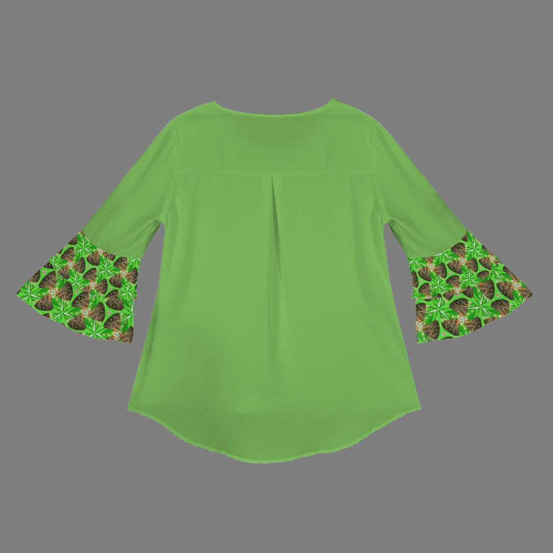 Flare Sleeve Blouse Butterfly with Green