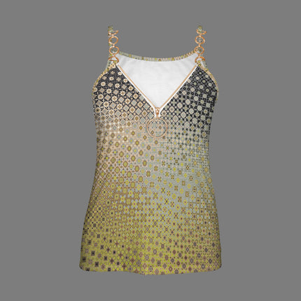 V Neck Chain Cami Shattered Windshield Green Gold Ombre