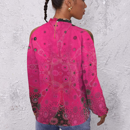 Long Slit Sleeve Blouse Red Leaves Watercolor