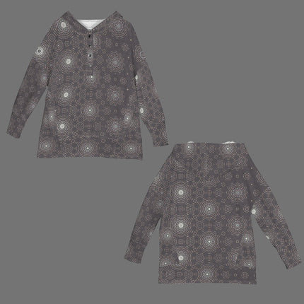 Hooded Pullover Charcoal and White Geometric