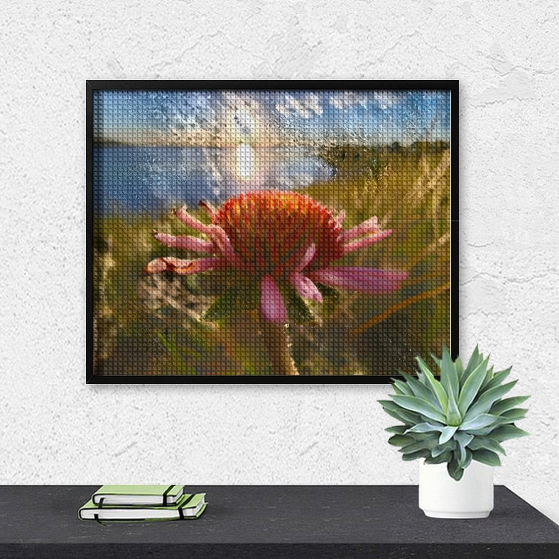 Design Diamond Painting 20"×16"(Horizontal) Purple Cone Flower Shadehill Reservoir