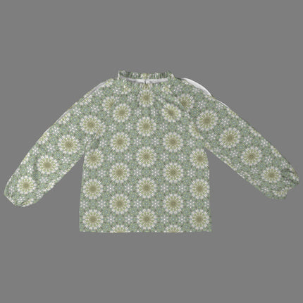Long Slit Sleeve Blouse Green Yellow Carnival Tile