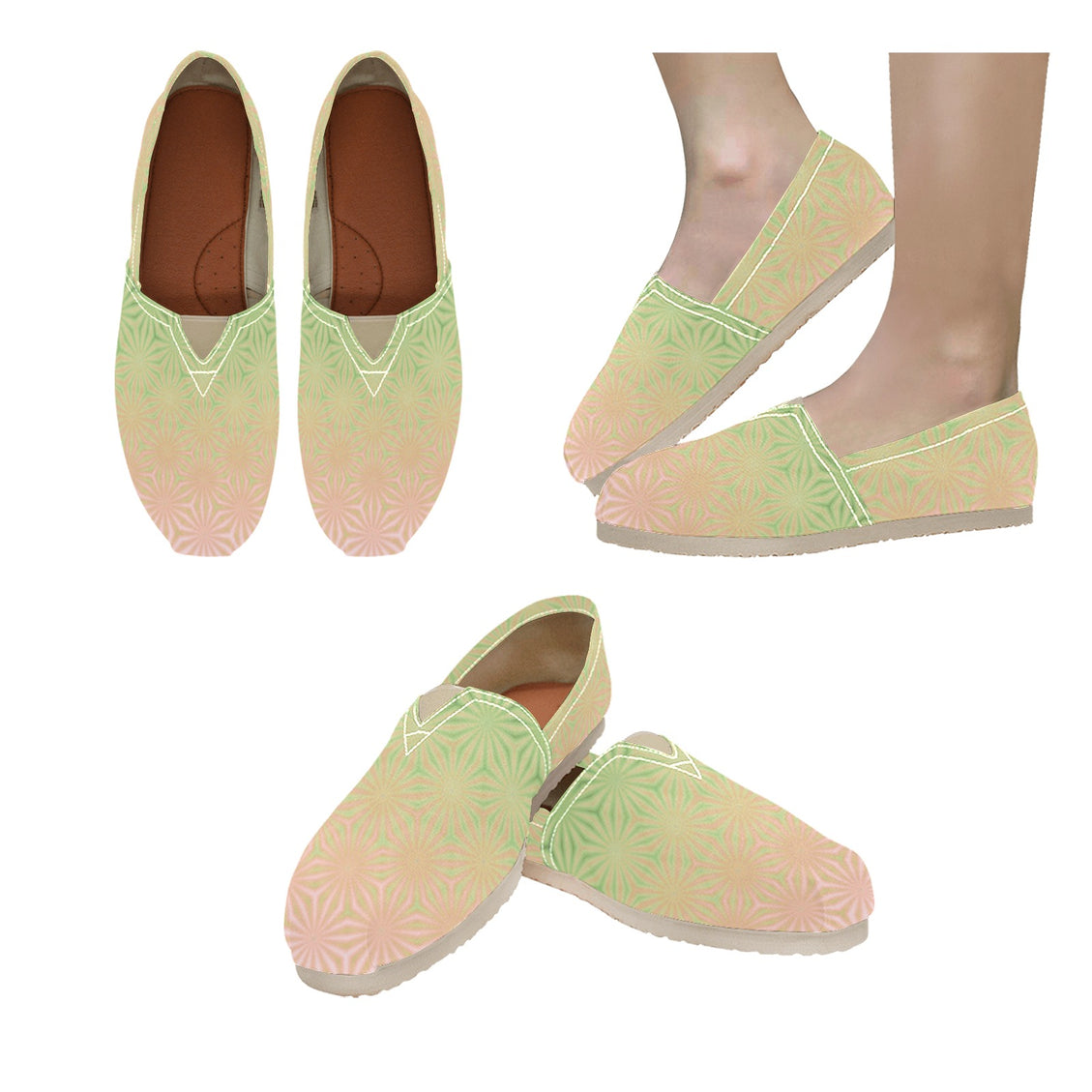 Espadrilles Canvas Celadon, Pink and Tangerine