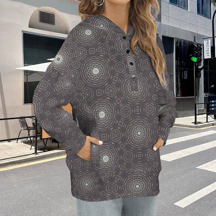 Hooded Pullover Charcoal and White Geometric