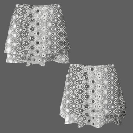 Ruffled Pocket Sports Skirt Black and White Geometric