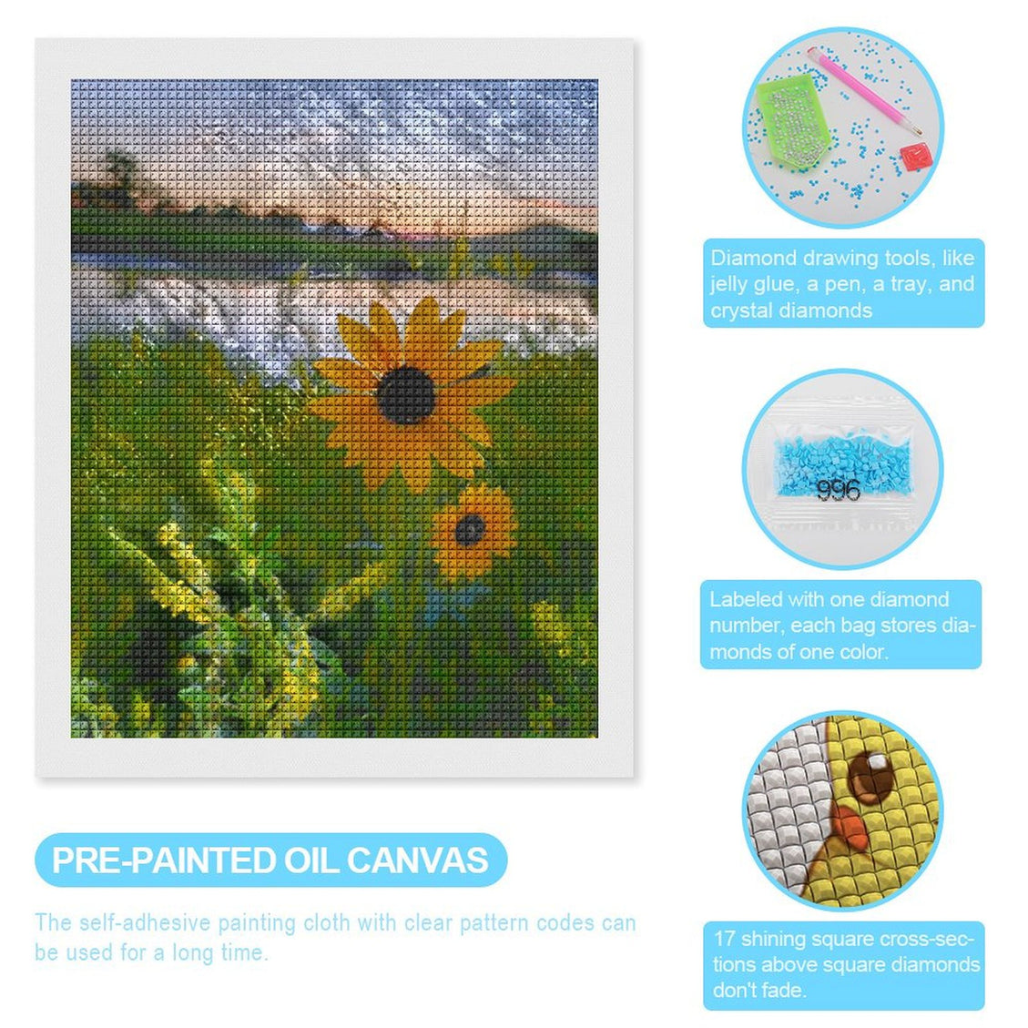 Design Diamond Painting 16"×20"(Vertical) Sunflowers South Grand River