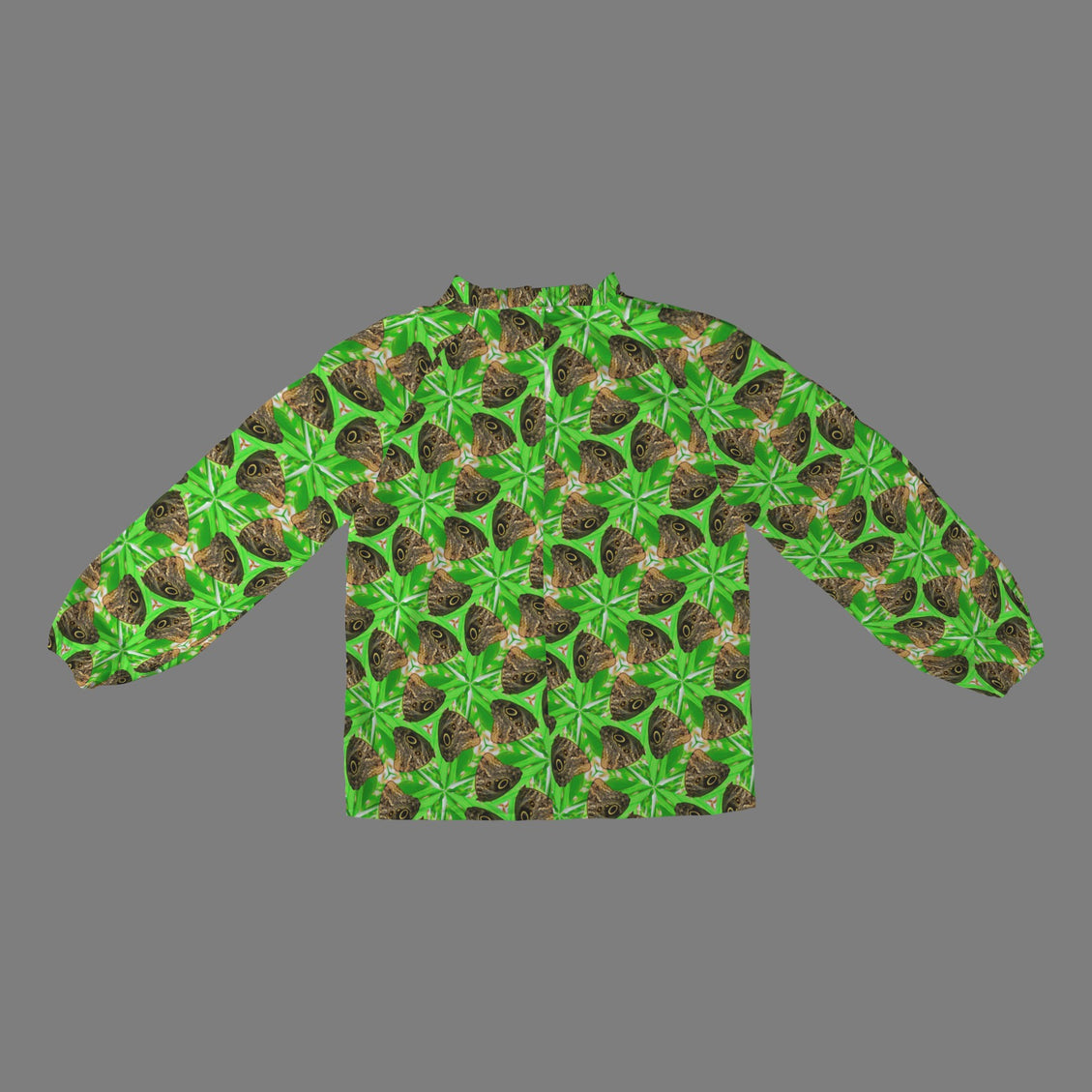 Long Slit Sleeve Blouse Brown Butterfly on Green