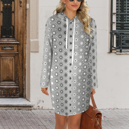 Hoodie Dress White and Black Geometric