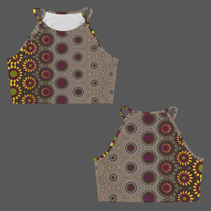 Cropped Tank Yellow Sunflowers Burgundy Taupe