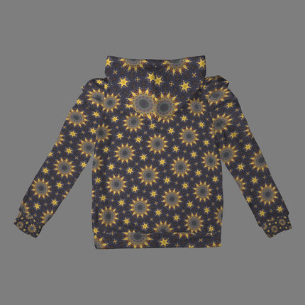 Puff Sleeve Hoodie Sunflowers Purple