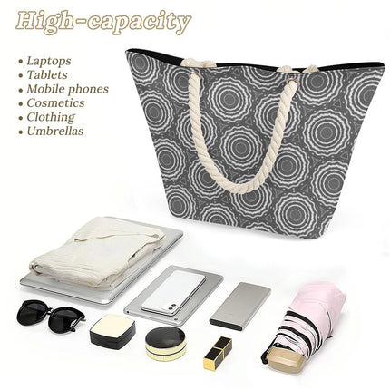 Hemp Rope Tote Bag Gray Circles