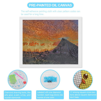 Design Diamond Painting 20"×16"(Horizontal) Fallen Barn at Sunset