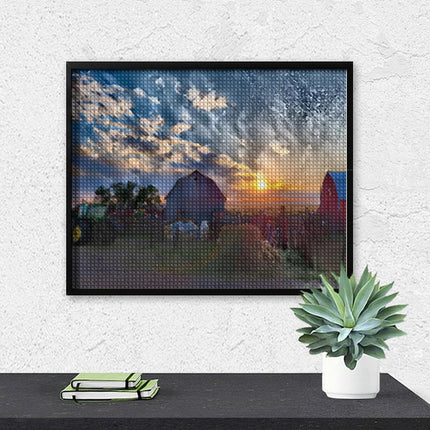 Design Diamond Painting 20"×16"(Horizontal) Sunset on a Farm