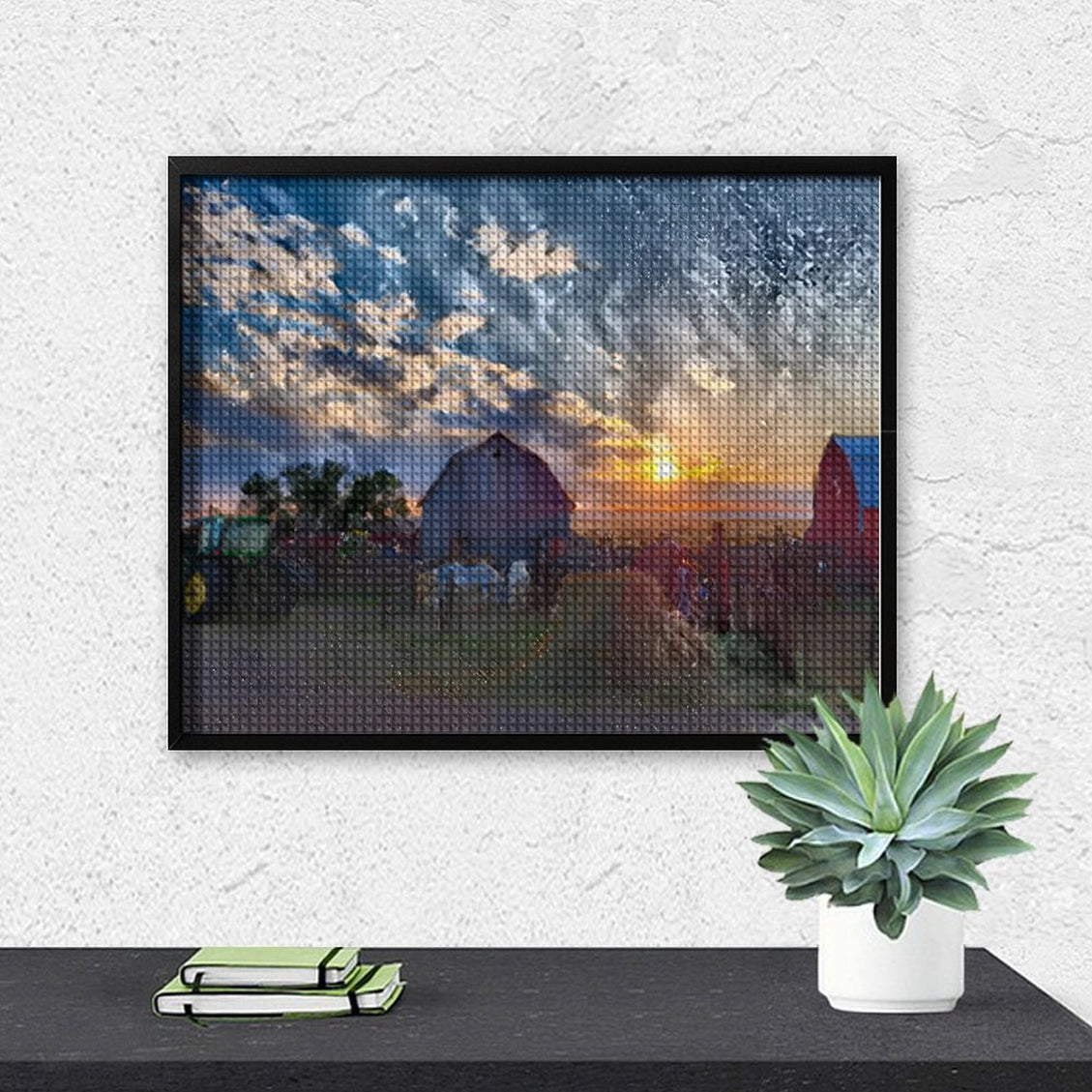 Design Diamond Painting 20"×16"(Horizontal) Sunset on a Farm