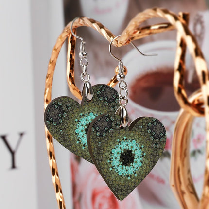 Wooden Heart Earrings Blue Moss Mandela